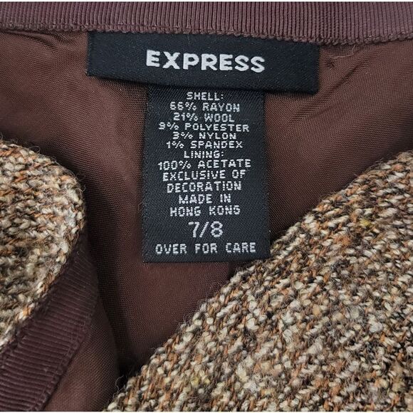 Vintage 90s Express Floral Embroidered Wool Tweed A-line Skirt in Brown Size 7/8 - Picture 8 of 10